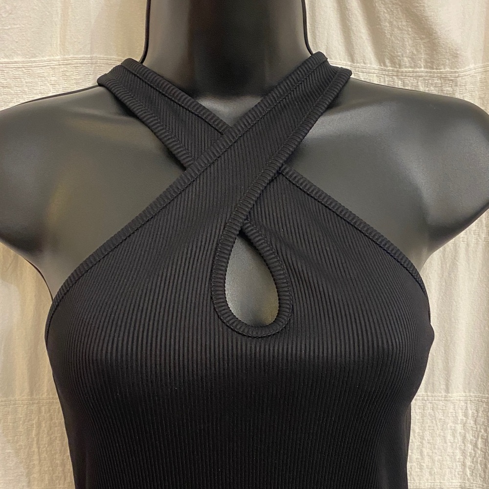 NWOT  WHBM Sleek Black Cross-Neck Women's Tank Top